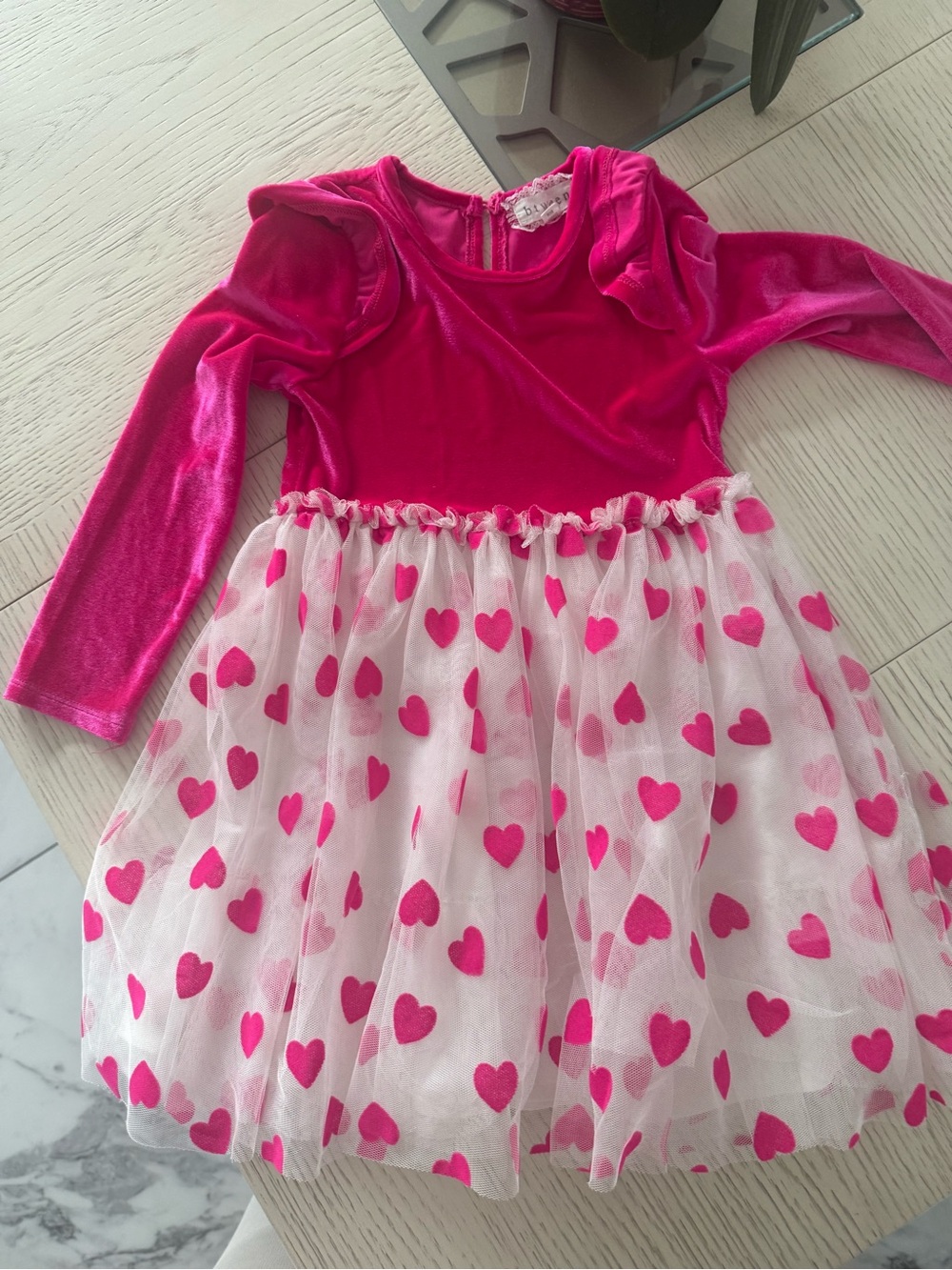 Girls' Pink Heart Tulle Dress - Long Sleeve size 4